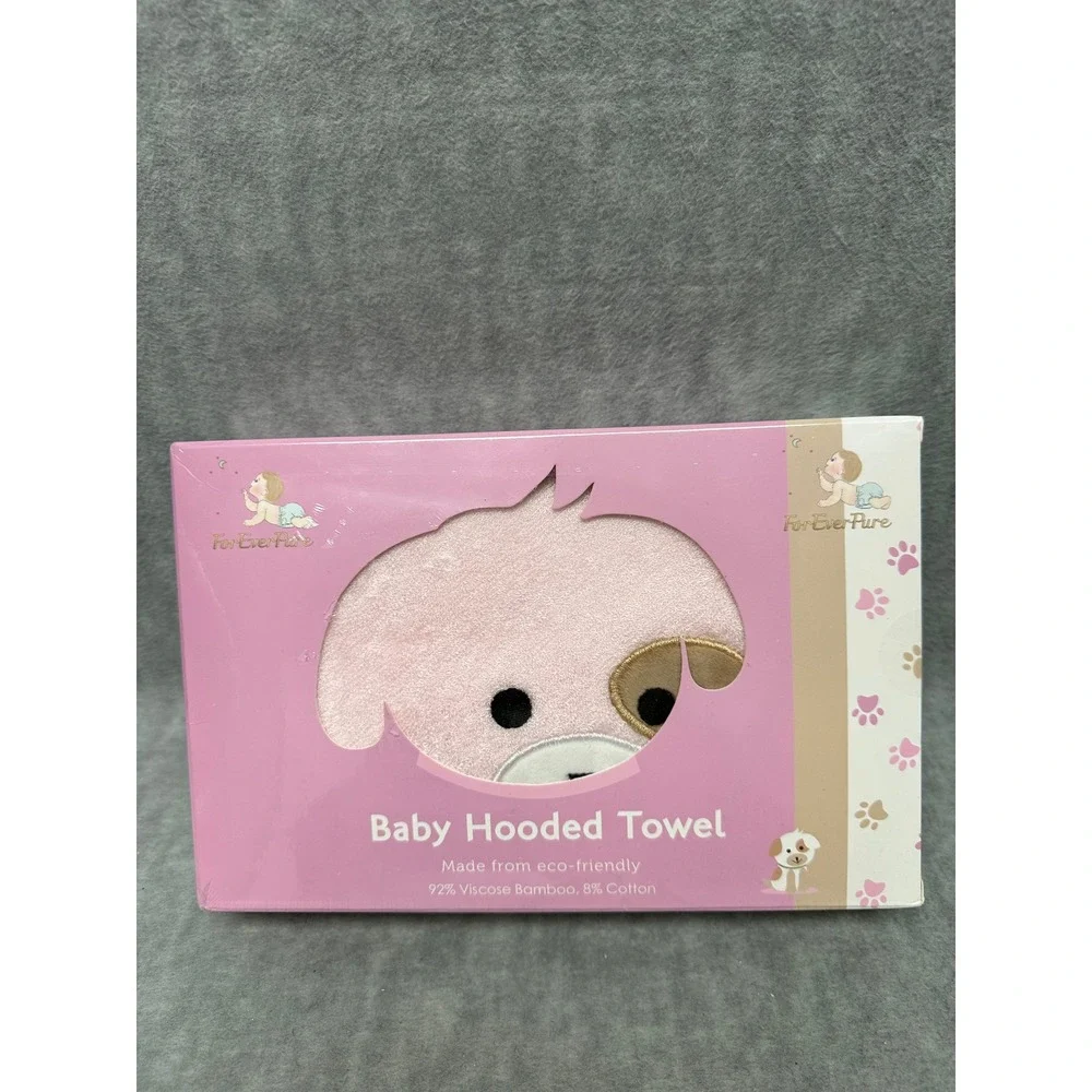 ForEverPure‎ Baby Hooded Towel Infant 35x35 Pink New Bamboo Cotton Puppy Dog